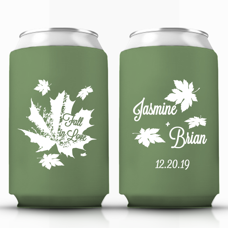 Fall in Love Custom Wedding Can Coolers (150)