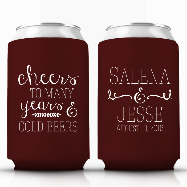 Cheers to Many Years and Cold Beers Custom Wedding Can Coolers (22)