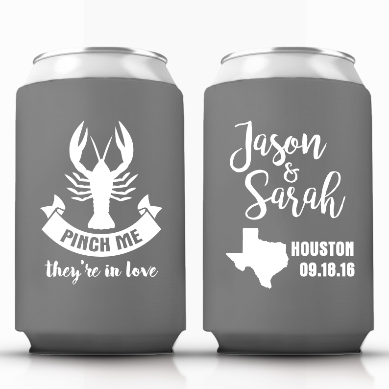 Pinch Me They're in Love Crawfish Lobster Can Coolers for Crawfish Boil Wedding or Engagement
