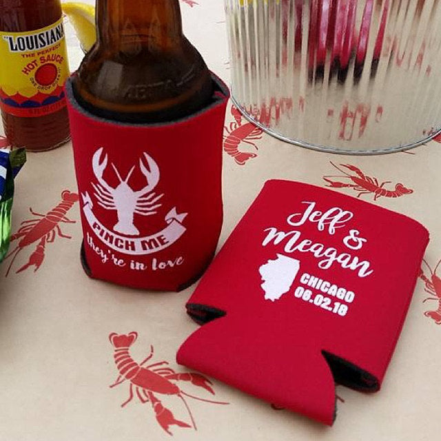 Pinch Me They're in Love Crawfish Lobster Can Coolers for Crawfish Boil Wedding or Engagement