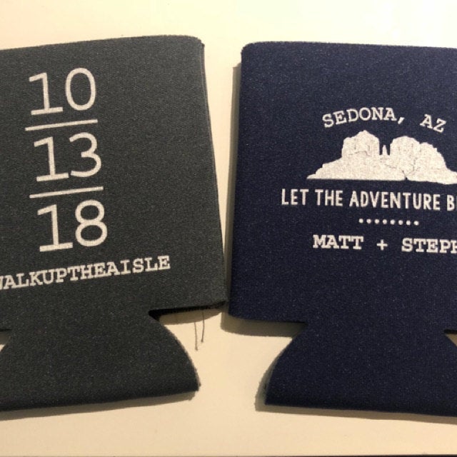 Let the Adventure Begin Mountain Wedding Can Coolers