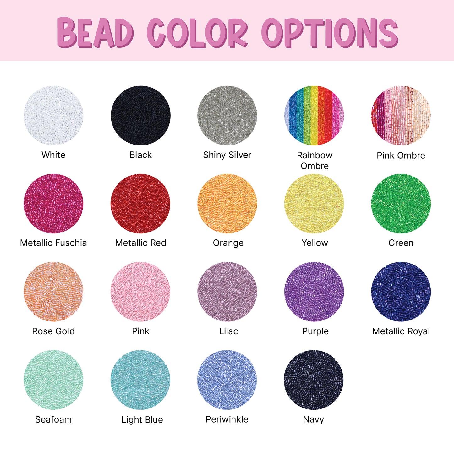 a collection of 16 different colored beads, each with unique patterns and textures, arranged in a grid format.
