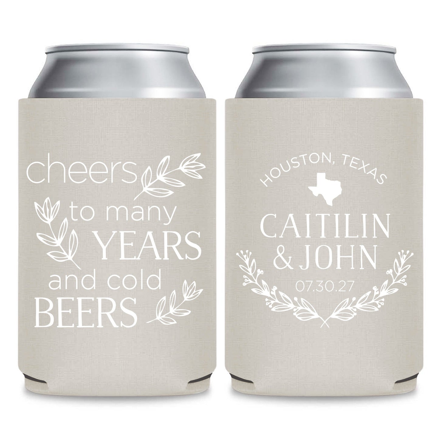Cheers to Many Years and Cold Beers Custom Wedding Can Coolers (CS 51)