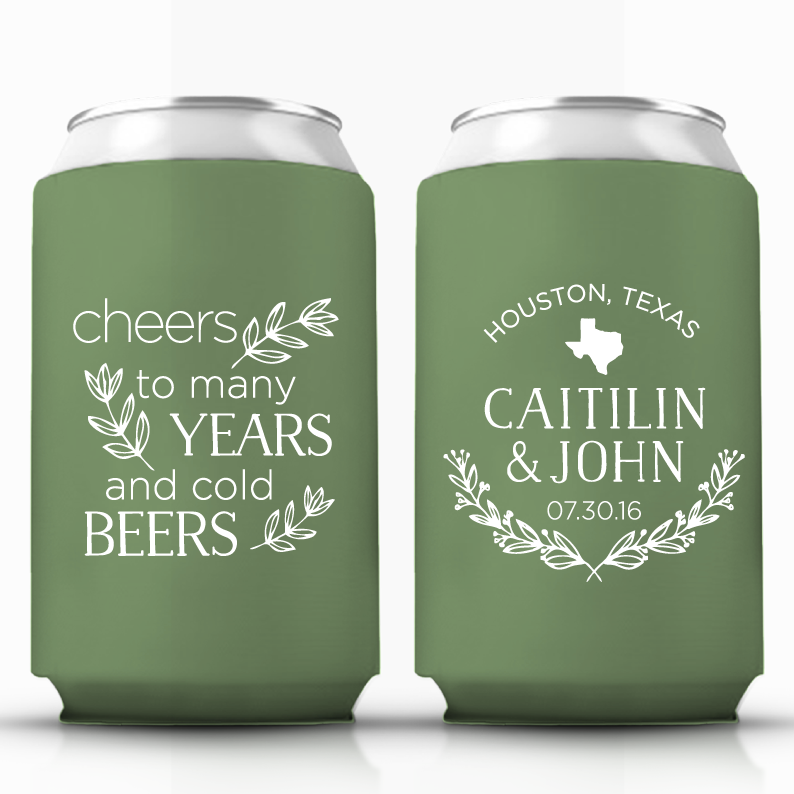 Cheers to Many Years and Cold Beers Custom Wedding Can Coolers (CS 51)