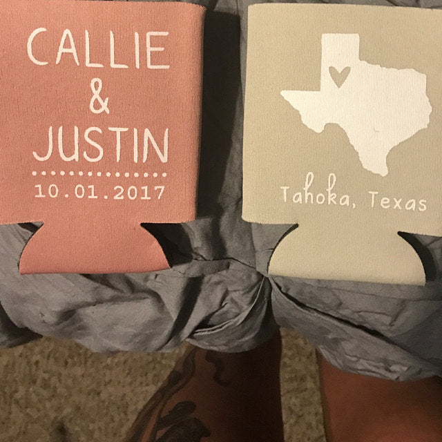 Personalized State Pride Texas Wedding Can Coolers (CS 5)