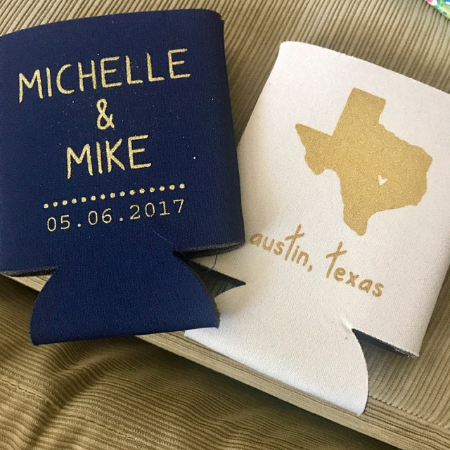 Personalized State Pride Texas Wedding Can Coolers (CS 5)