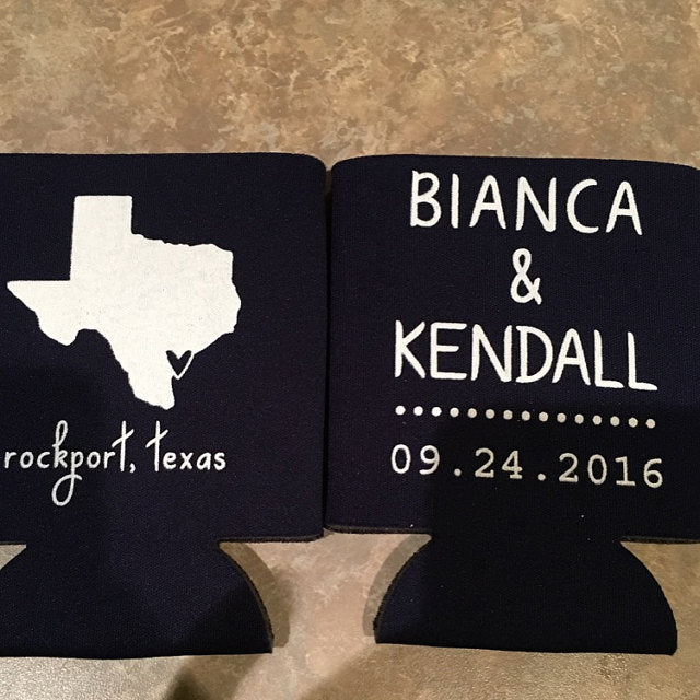 Personalized State Pride Texas Wedding Can Coolers (CS 5)