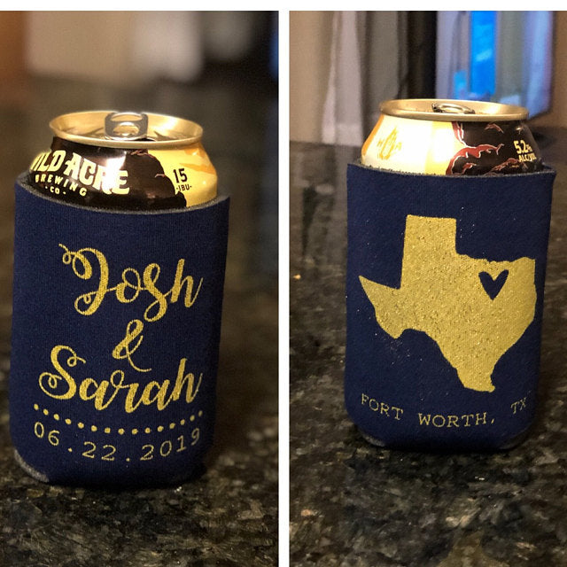 Personalized State Pride Texas Wedding Can Coolers (CS 5)