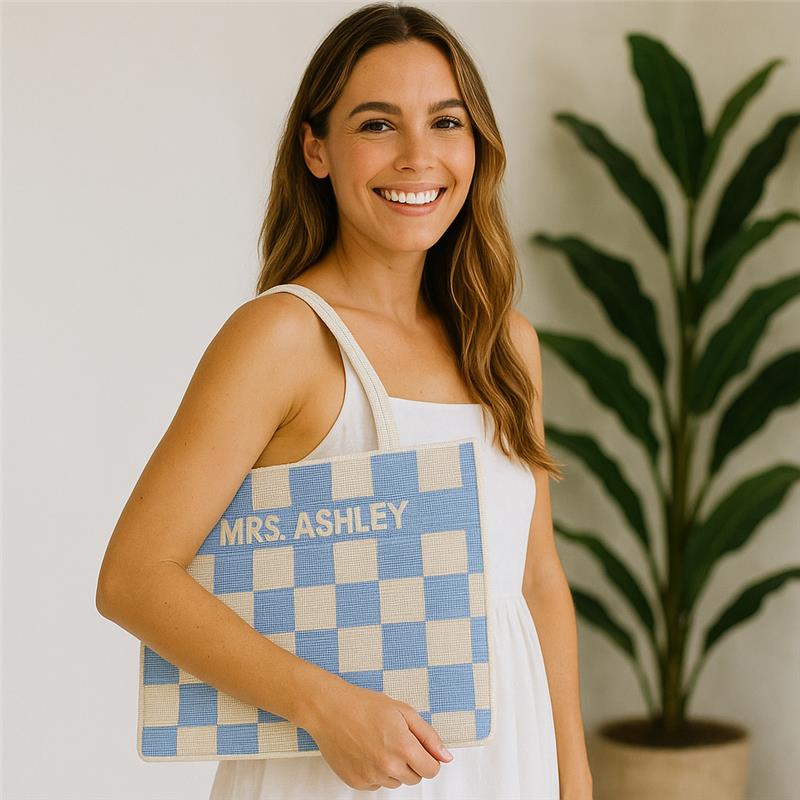 Ivory Check Luxe Tote