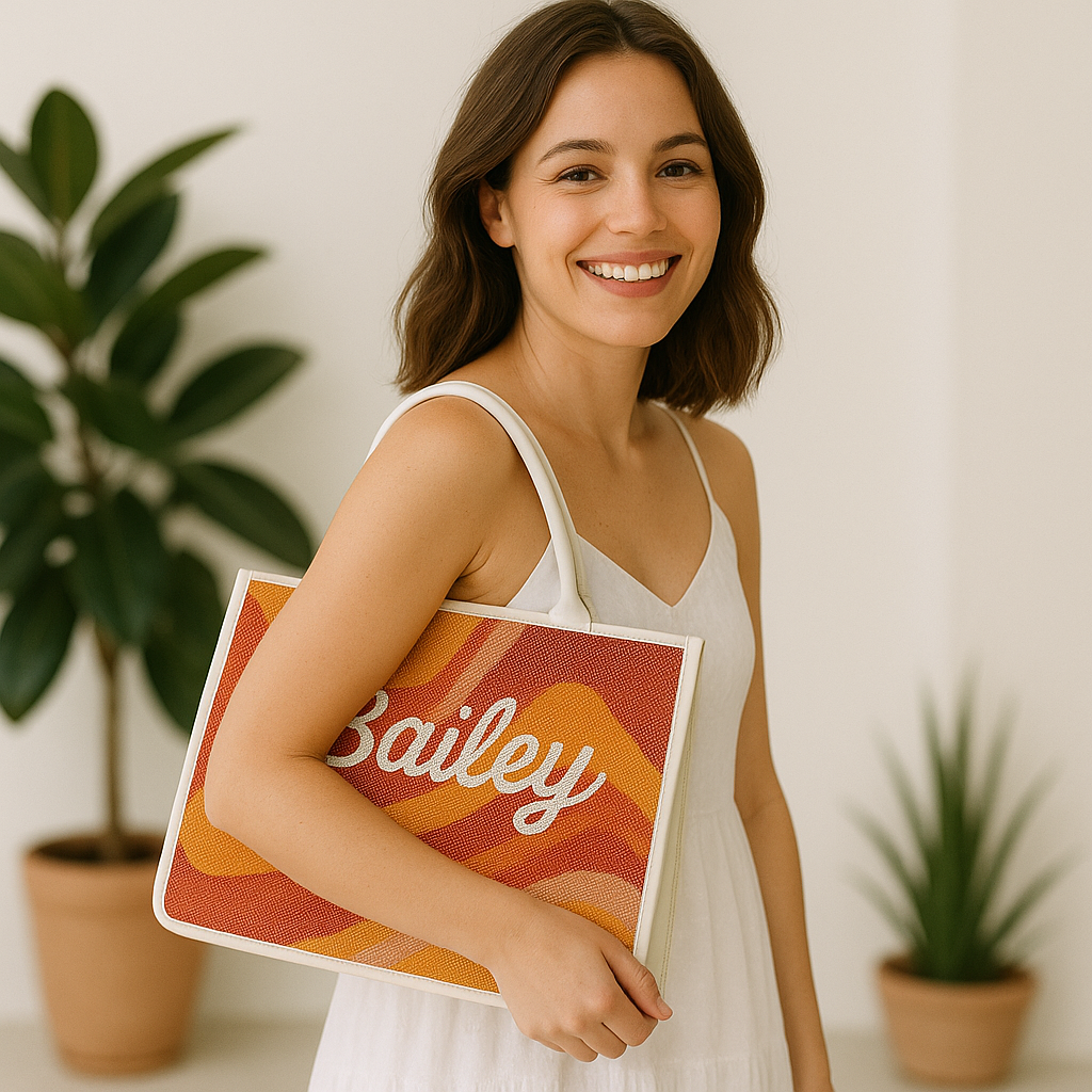 Personalized Beaded Tote Bag with Name