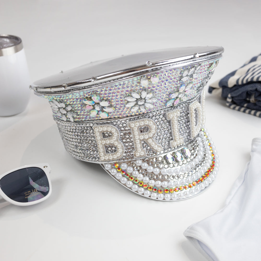 Bride Captain Hat, Bridal Disco Military Hat, Bride Captain Party Hat, Pearl Bride Military Hat, Bachelorette Party Hat