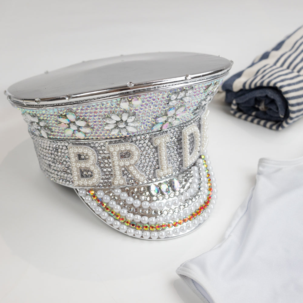 Bride Captain Hat, Bridal Disco Military Hat, Bride Captain Party Hat, Pearl Bride Military Hat, Bachelorette Party Hat