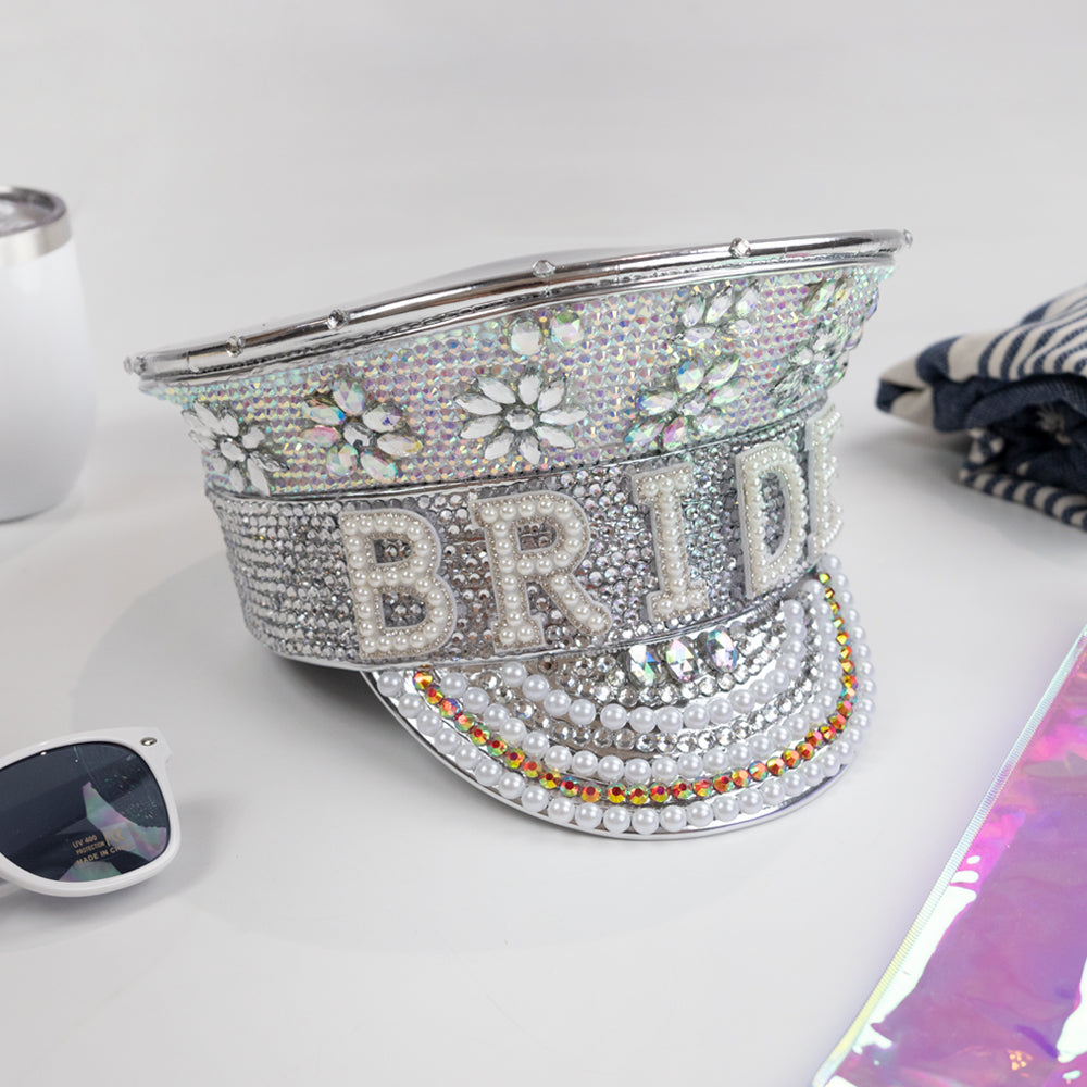 Bride Captain Hat, Bridal Disco Military Hat, Bride Captain Party Hat, Pearl Bride Military Hat, Bachelorette Party Hat