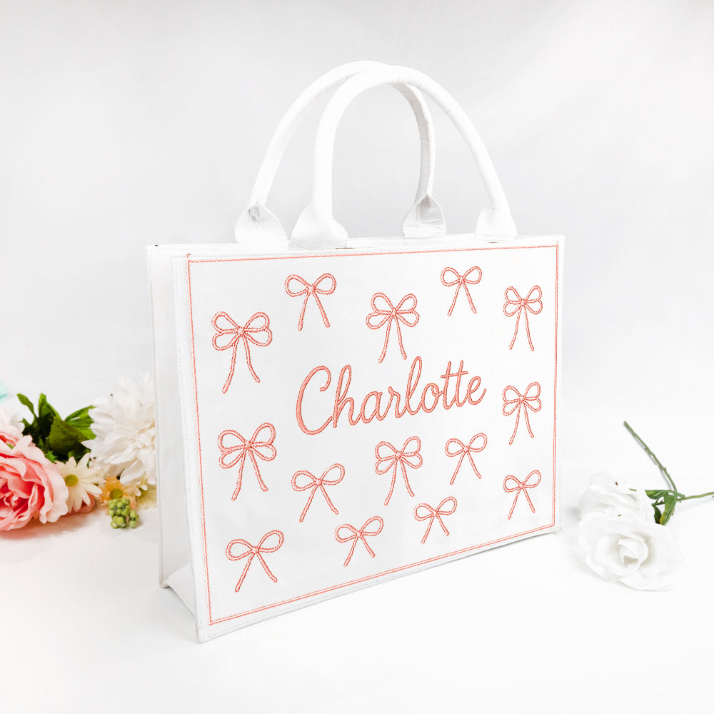 Embroidered Pink Ribbons Tote Bag