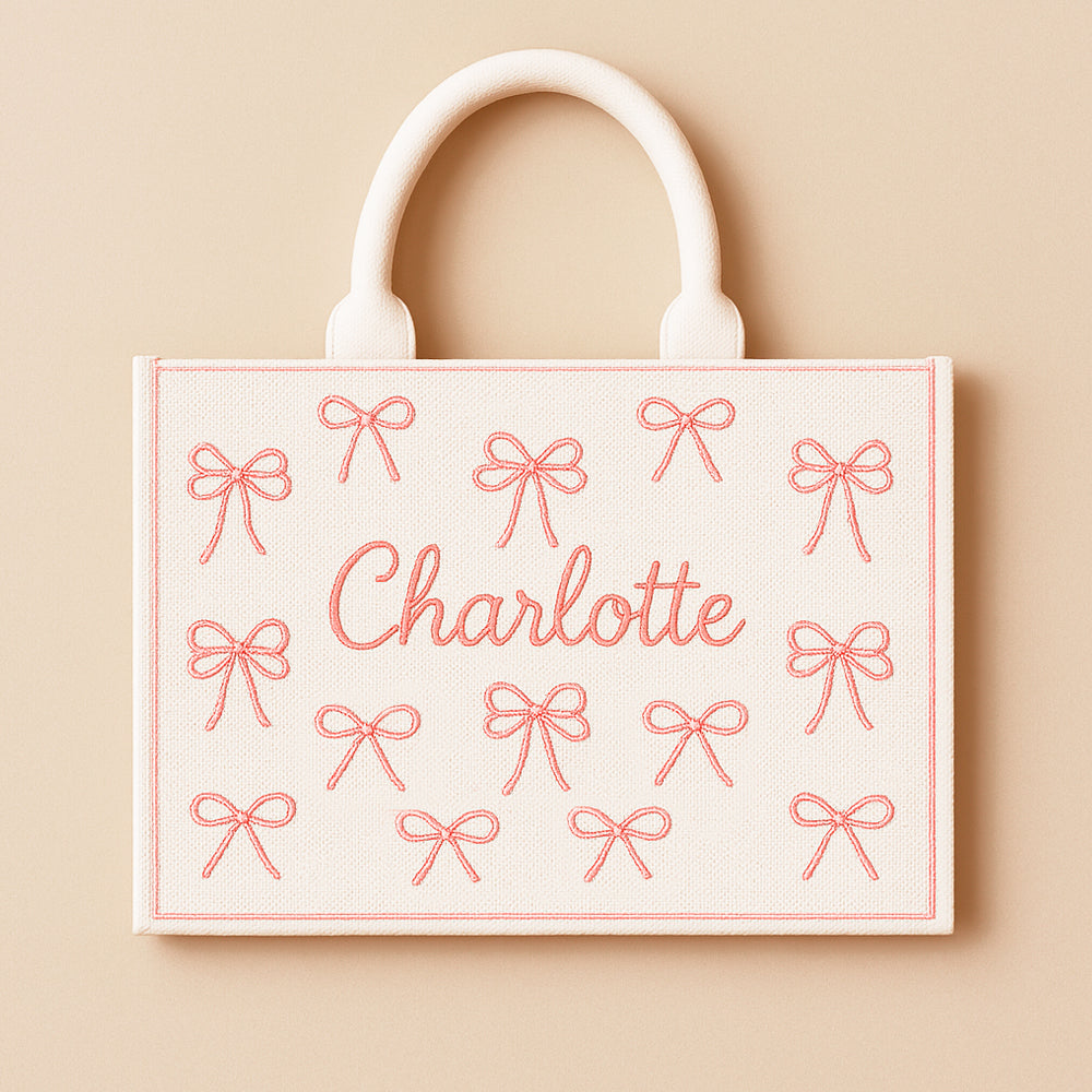Embroidered Pink Ribbons Tote Bag
