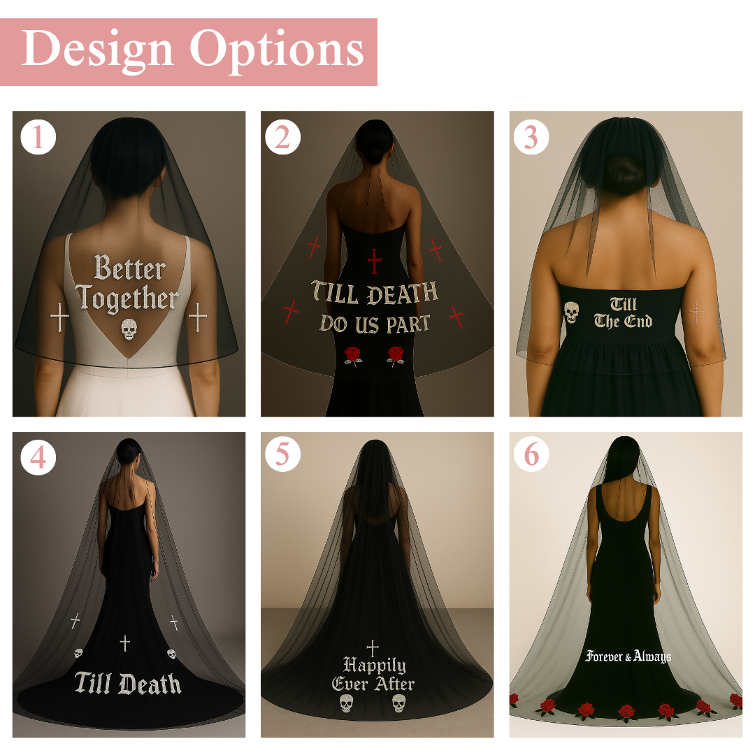 Long Black Veil with Till Death Design