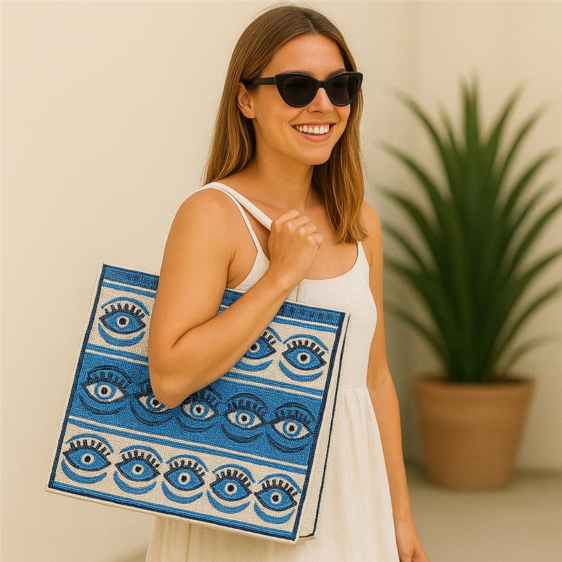 Evil Eye Beaded Tote Bag