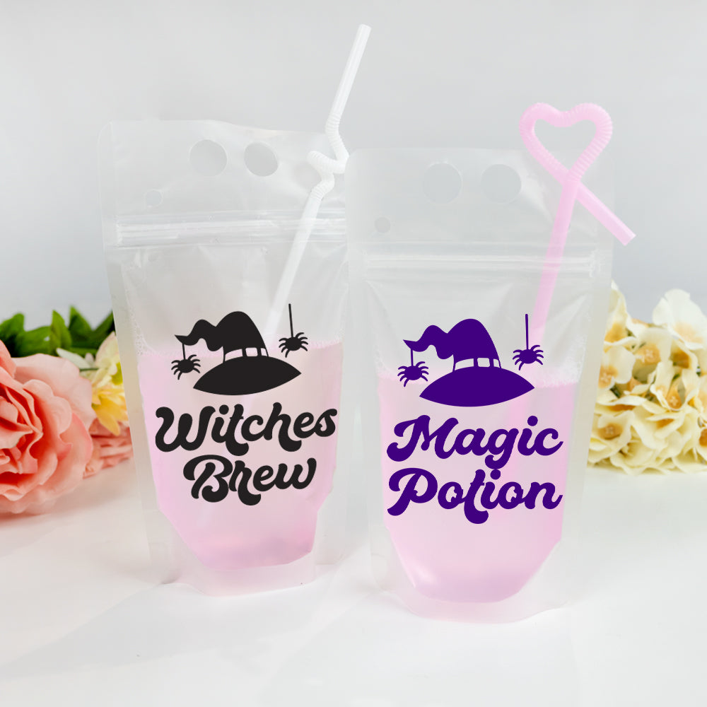 Halloween Party Favors, Halloween Gifts, Halloween Drink Pouches, Personalized Drink Pouches with Straw, Halloween Booze Bag, Reusable Booze Bag with Straw, Custom Personalized Drink Pouches, Drink Pouches with Straw, Booze Bag, Drink Floats, Halloween Party Favor, Halloween Party Pouches