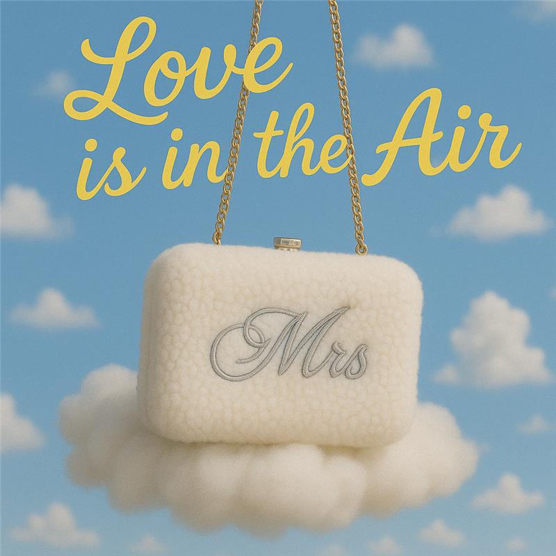 Faux Fur Embroidered Box Clutch for Bride