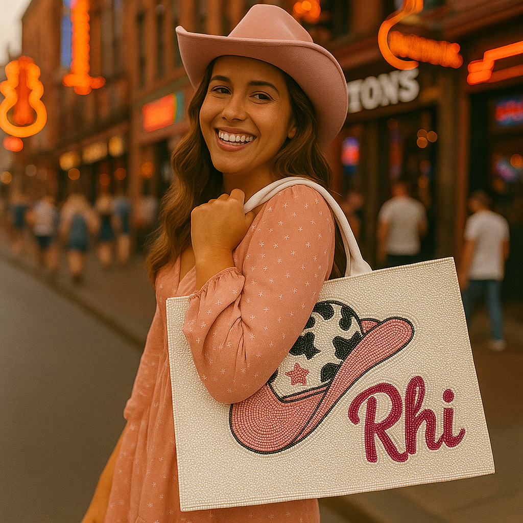 Cowgirl Hat Beaded Tote Bag