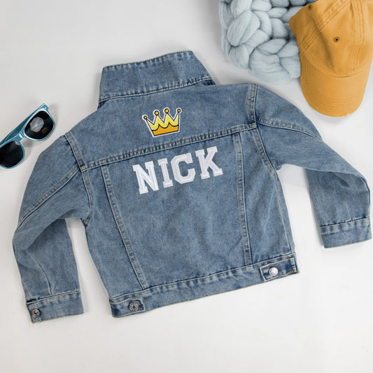 (Blue) Custom Crown Patch Denim Jacket for Kids