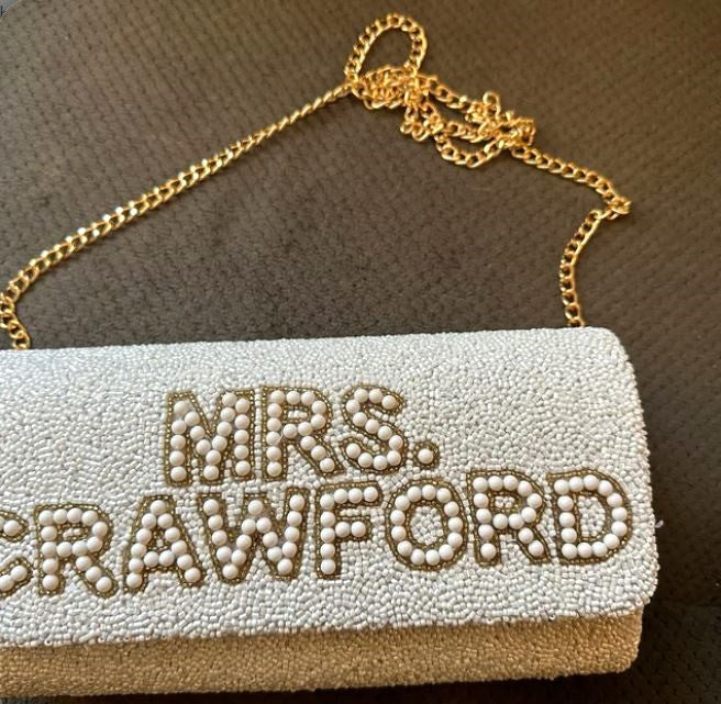 Pearl & Beaded Barrel Clutch for Bride