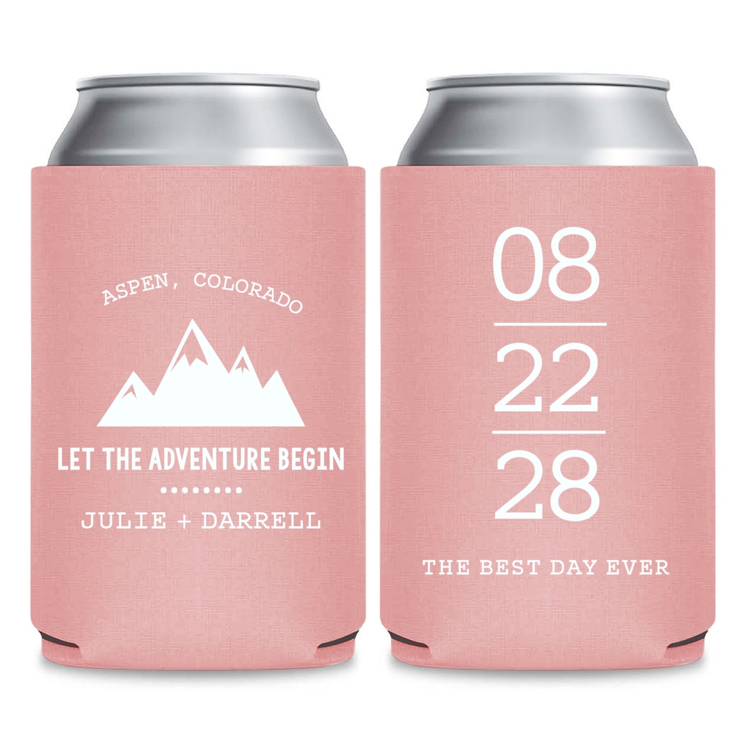 Mountain-Themed Wedding Can Coolers