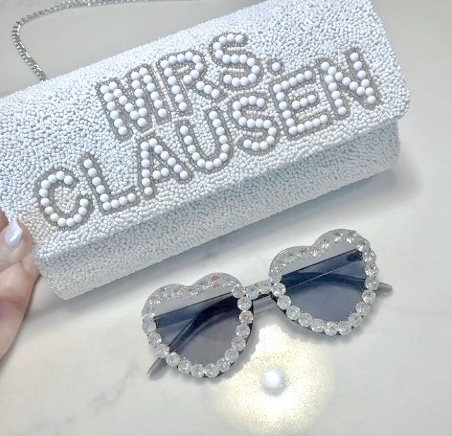 Pearl with Silver Personalized Hand Beaded Clutch (FOG)