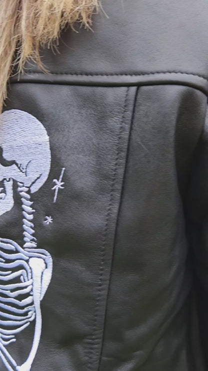 (Real Leather) Skeleton Hand Till Death Leather Jacket