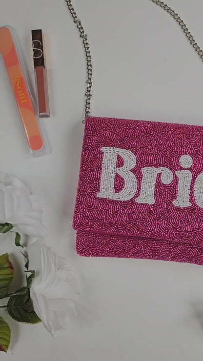 Pink Beaded Bride Clutch Bag