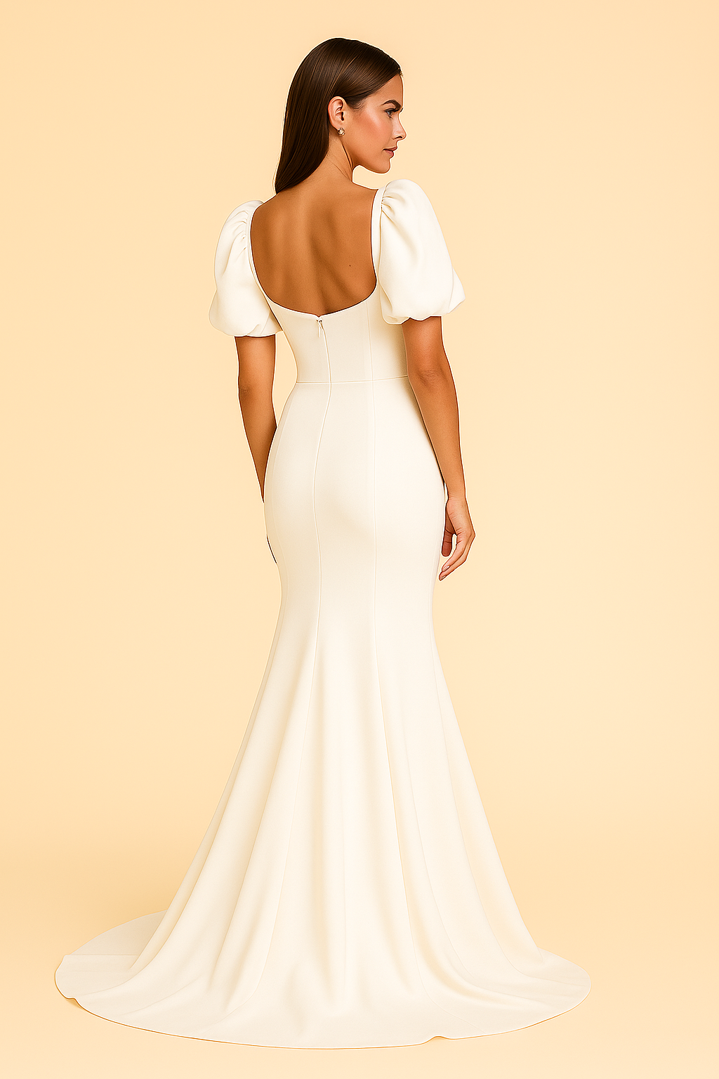 Square Neck Puff Sleeve Wedding Dress