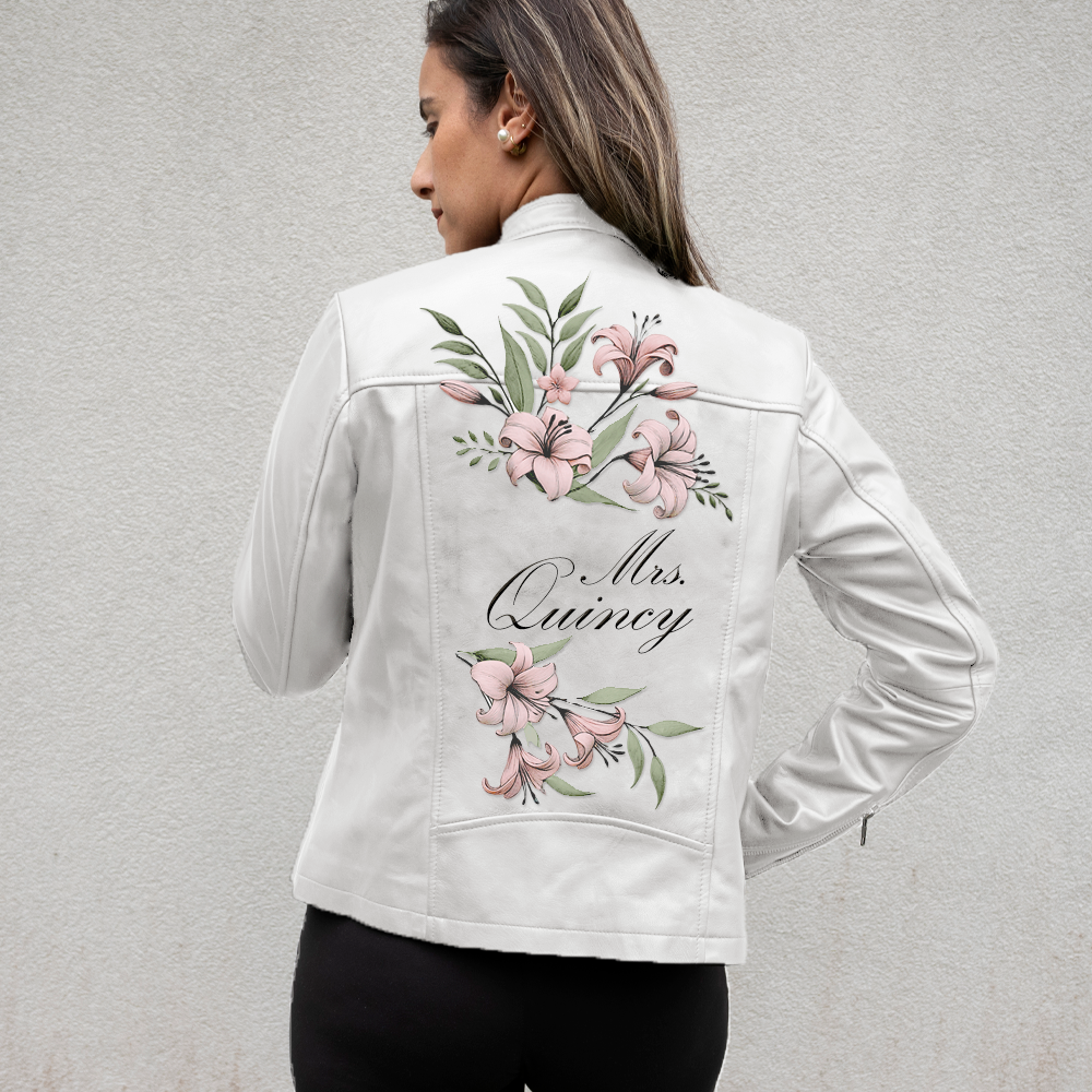 Real Leather) Floral Bridal Jacket – Personalized Wedding Leather Wear –  PrettyRobes.com