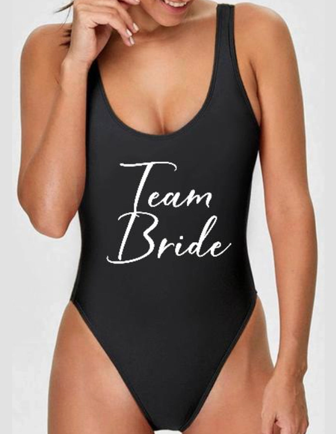 Team Bride Custom Swimsuit, Bachelorette One-Piece Swimsuit –