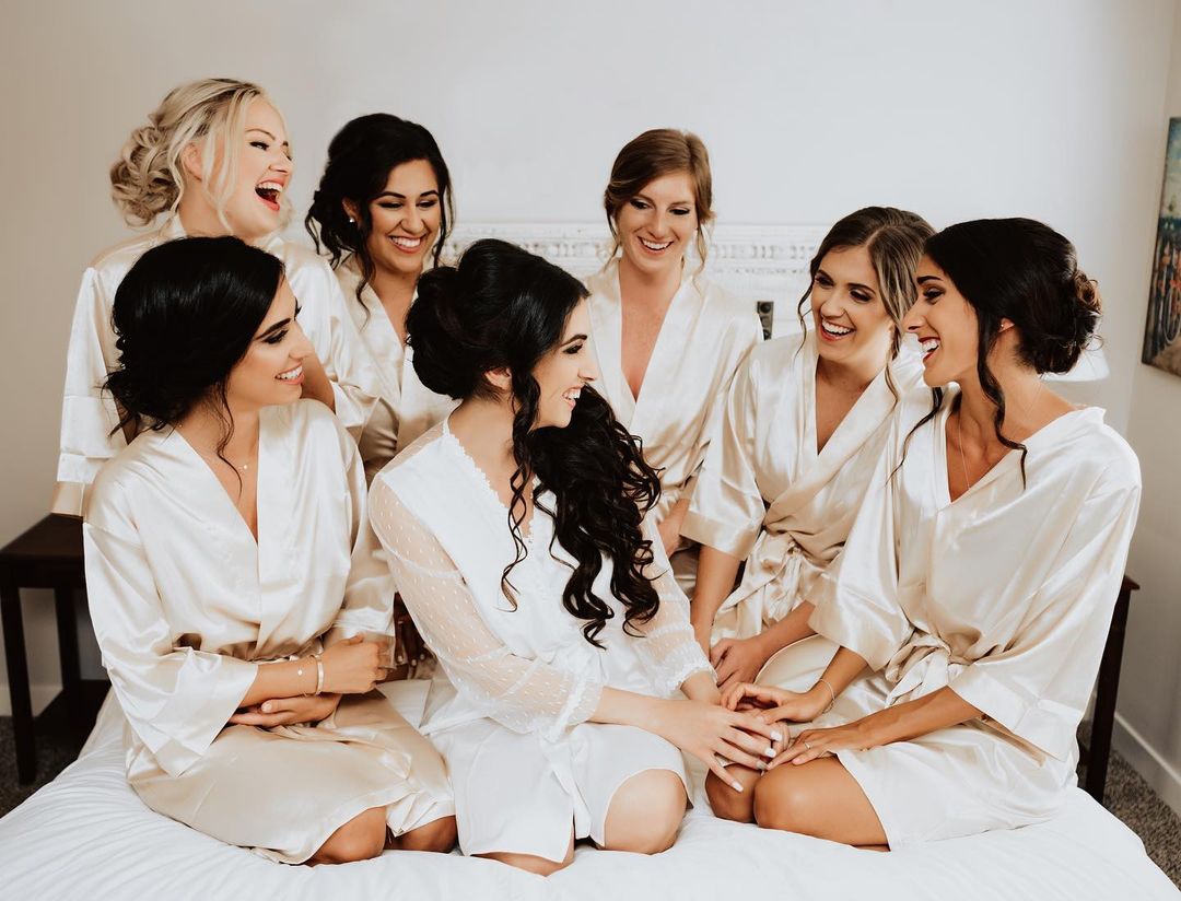 Champagne Satin Kimono Bridal Robes All Sizes  - Bridesmaid Robe - Affordable Robe - Wedding Gift - Bridal Gift - Bridesmaid Gift - Satin Robe - Kimono Robe - PrettyRobes