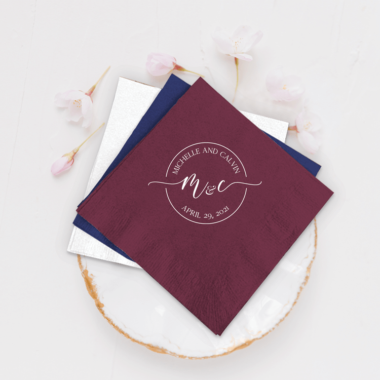 Custom Initials Wedding Beverage Paper Napkins (366)
