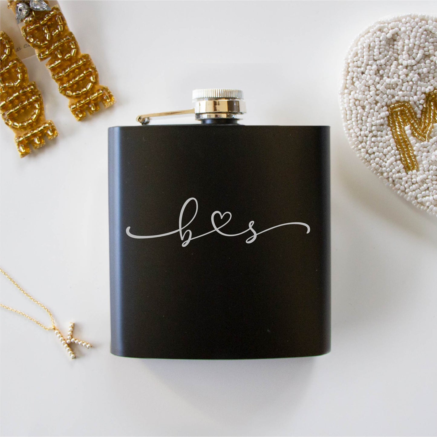 Custom Initials Black Hip Flask