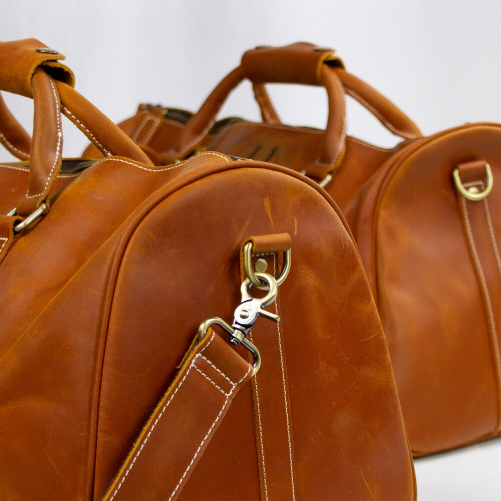 Engraved Leather Gym Duffle Bags