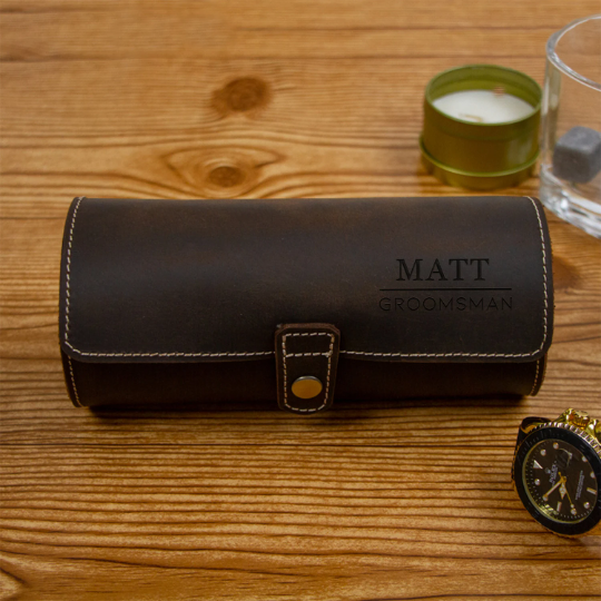 Engraved Vintage Leather Roll for 3 Watches