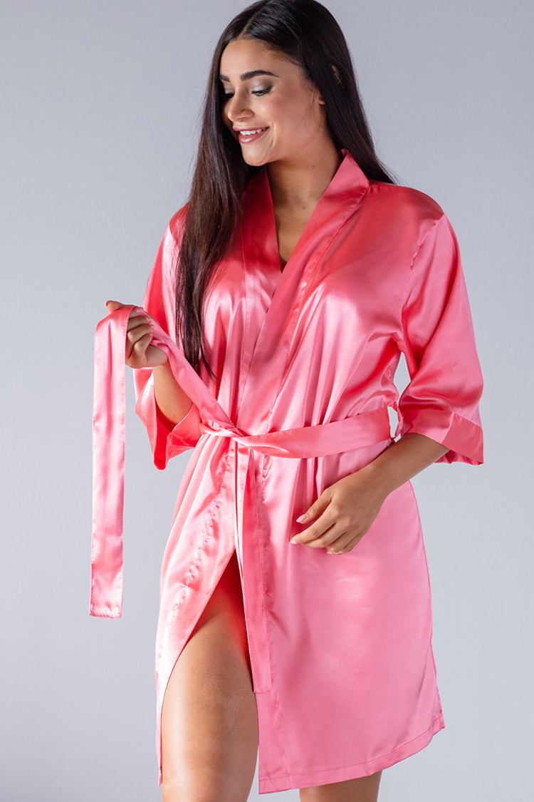 Coral Satin Kimono Robe Adult Front