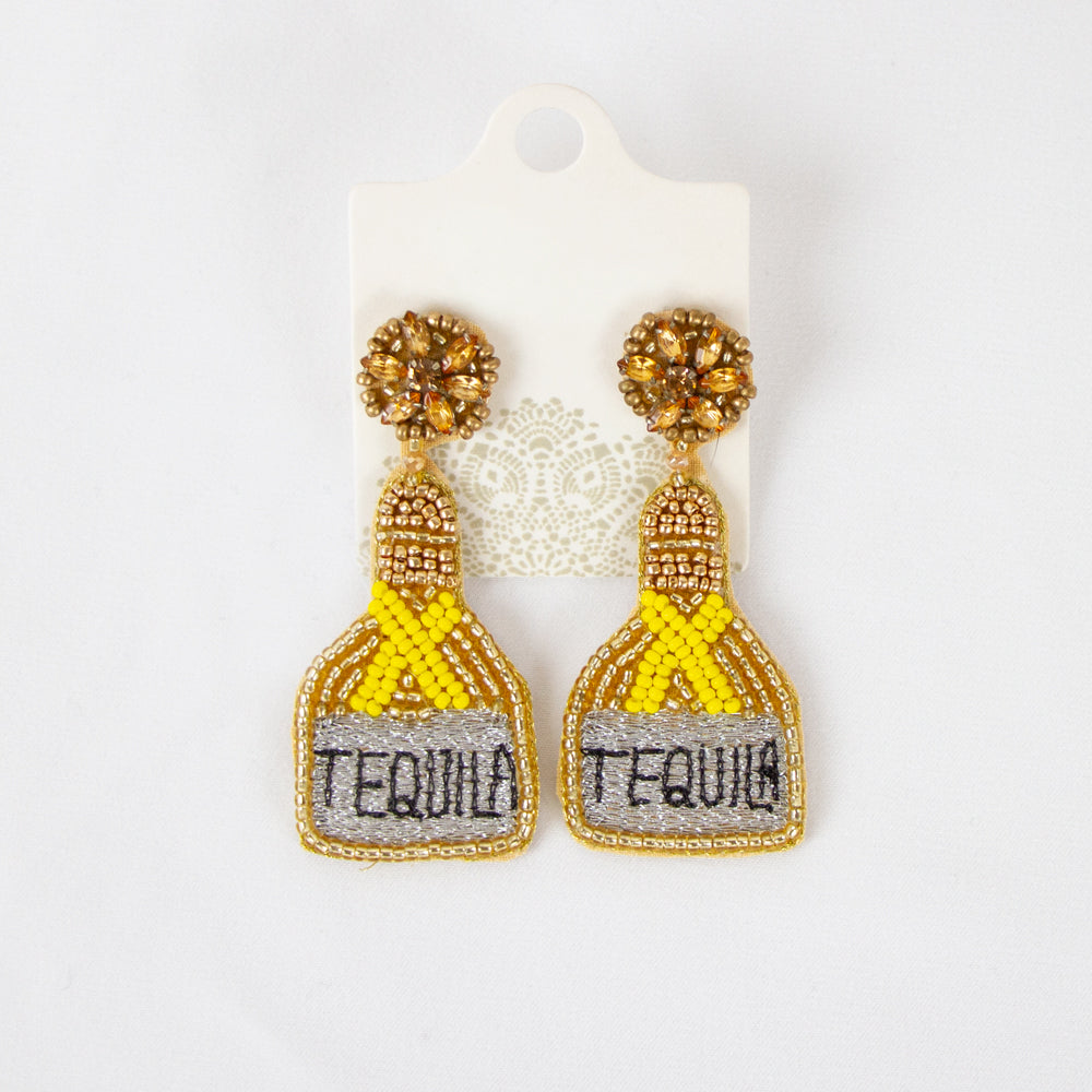 Yellow/Gold Tequila Bottle Seed Bead Earrings