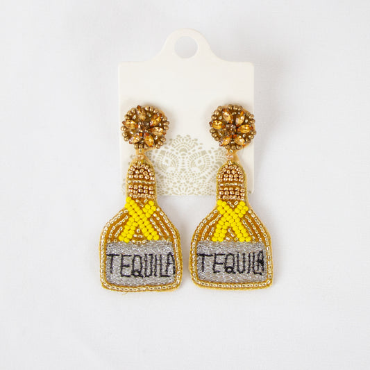 Yellow/Gold Tequila Bottle Seed Bead Earrings