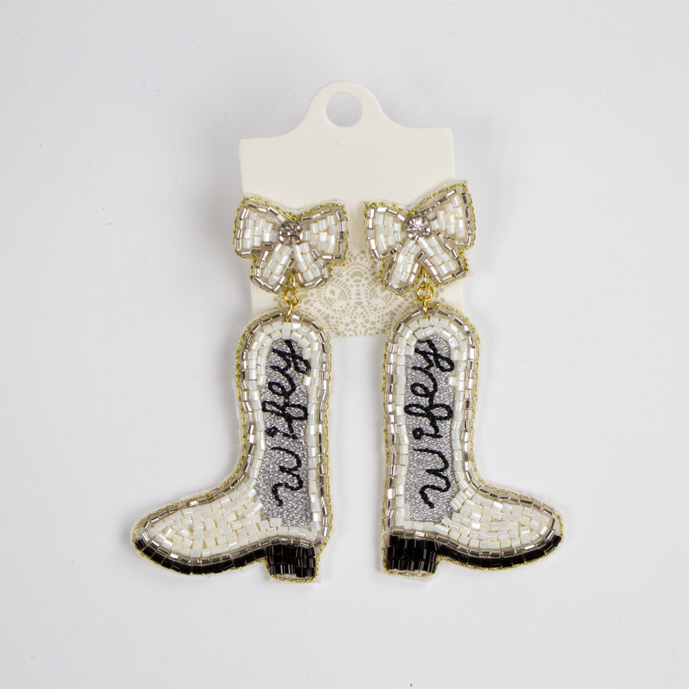 White Wifey Boot Earrings