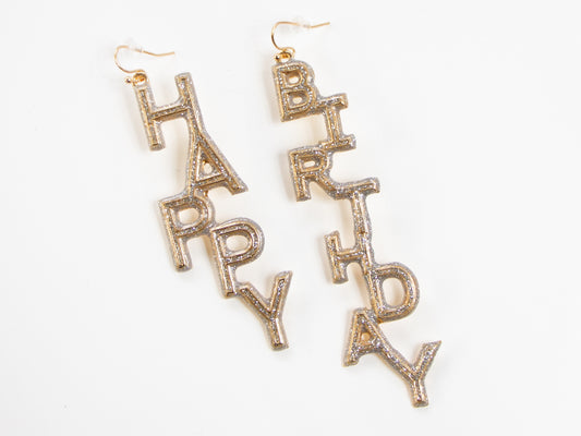 Gold Happy Birthday Earrings