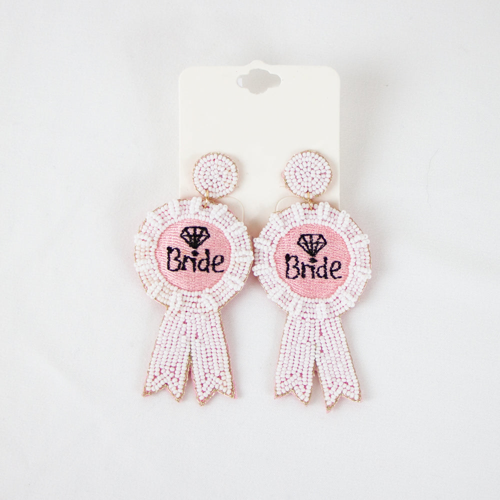 Pink Bride Ribbon Earrings