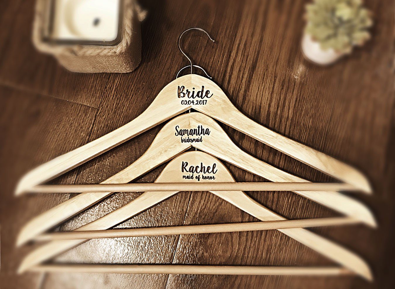 (Light Brown) Engraved Wooden Hanger