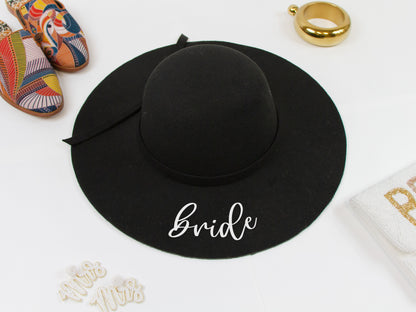 Bridal Party Black Felt Floppy Hat