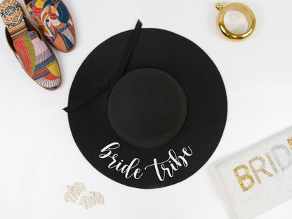 Bride, Bride Tribe Black Felt Floppy Hat