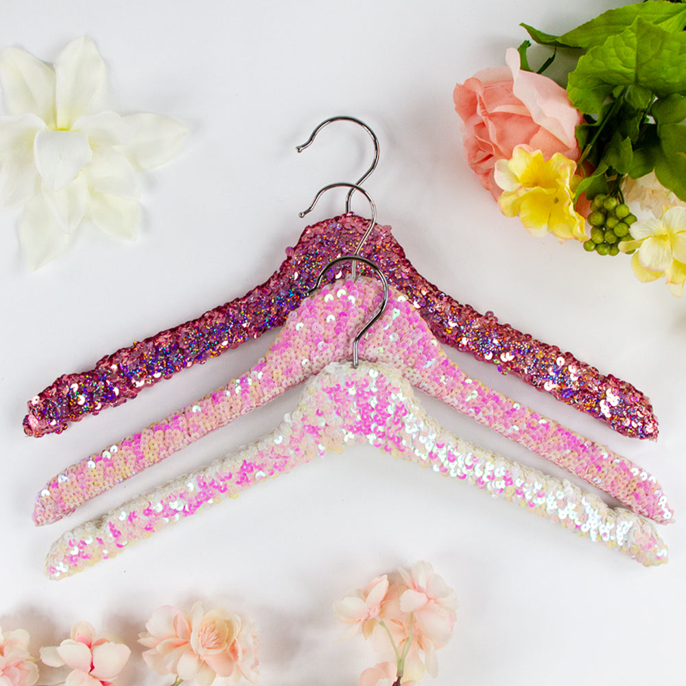 White Iridescent Pink Sequin Hanger