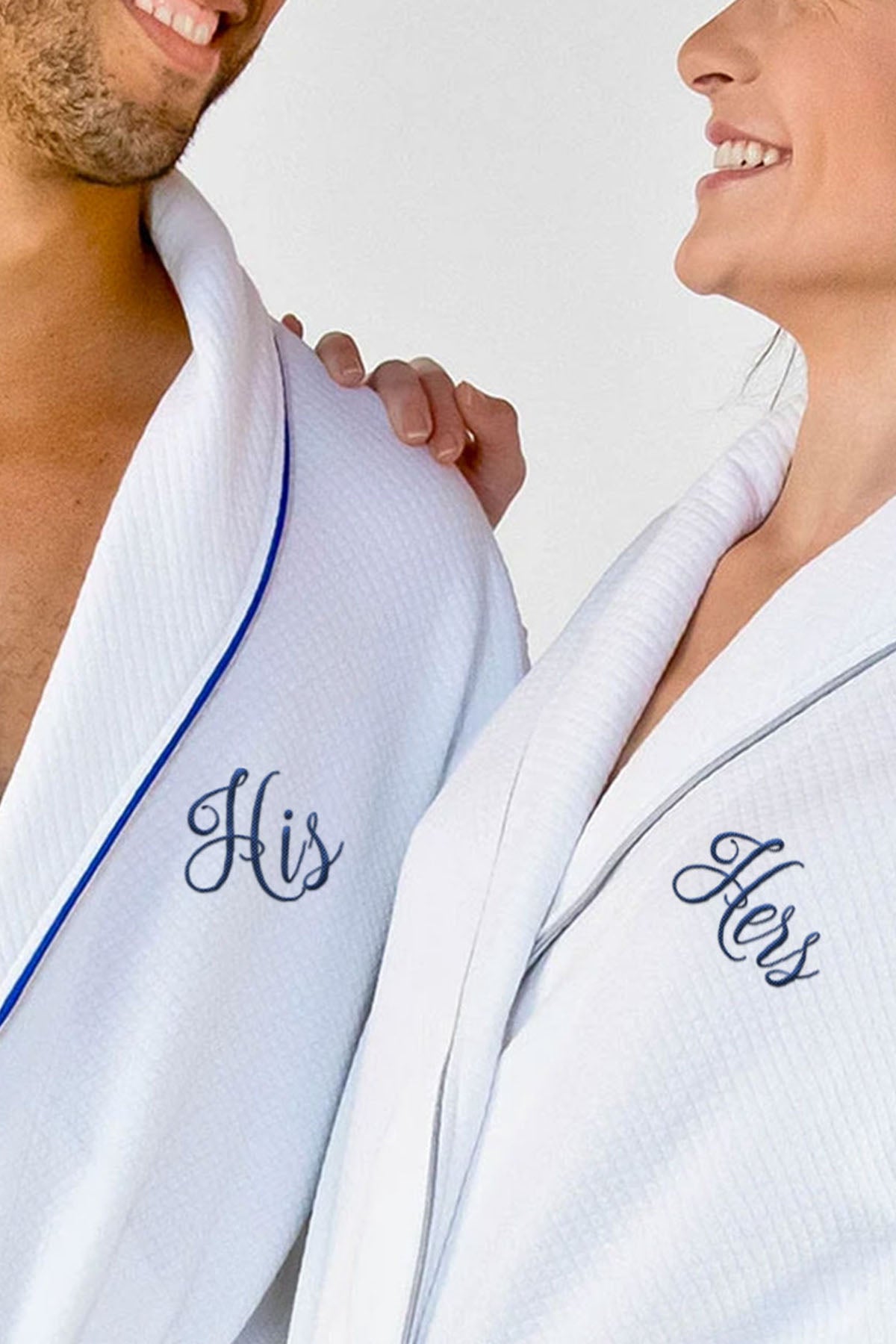 His Hers Grid Style Bath Robe White