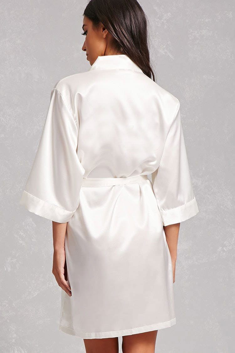 Ivory Satin Kimono Robe Back View - Bridal & Bridesmaid Robes Wedding Gift - Bridal Gift - Bridesmaid Gift - Kimono Robe - Satin Robe - Kimono Satin Robe - PrettyRobes